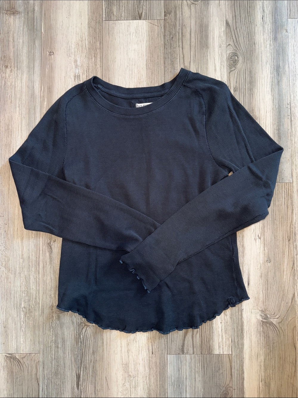 Free People Black Waffle-Knit Long Sleeve